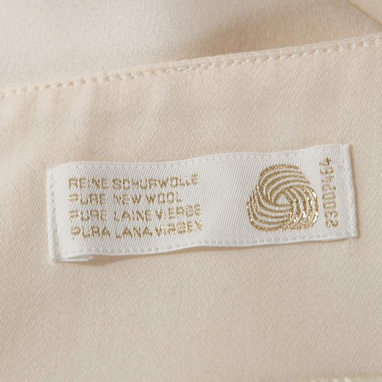 Pre Owned Escada Off White Virgin Wool Wide Leg Trousers XL