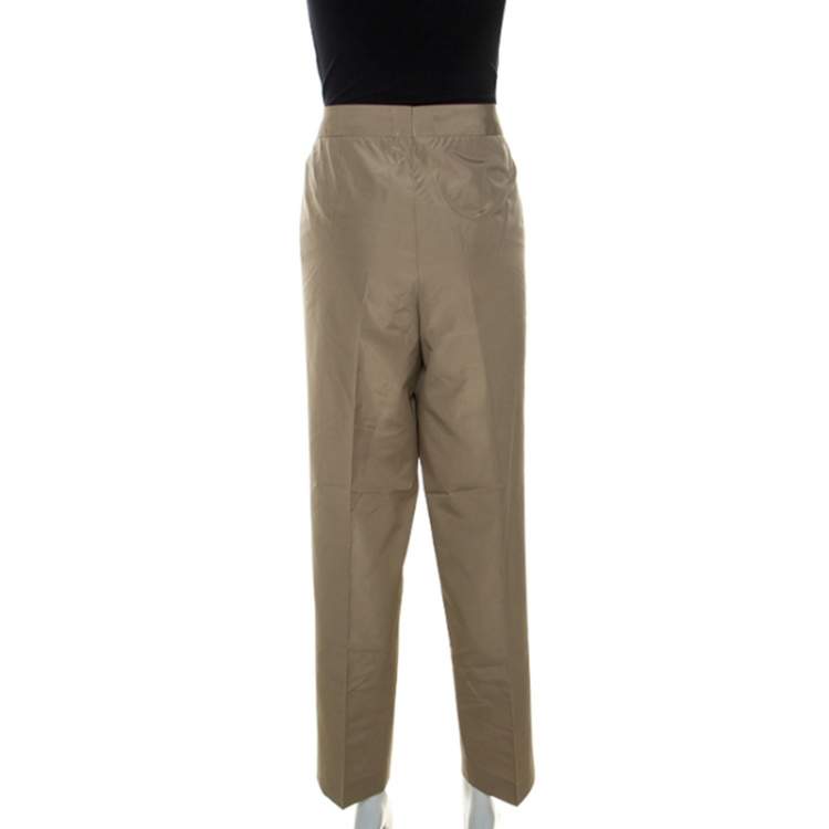 Pre Owned Escada Beige Silk Straight Fit Trousers L