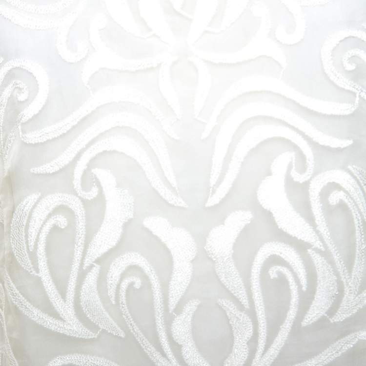 Pre Owned Escada Off White Embroidered Sheer Silk Organza Long Sleeve Nensa Blouse M