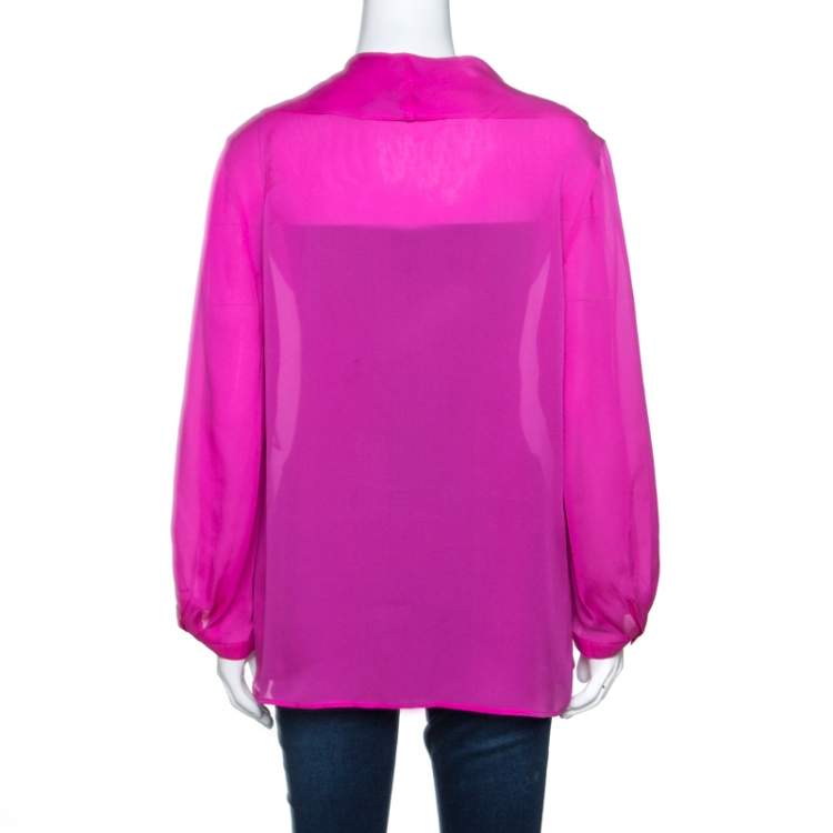 Pre Owned Escada Pink Silk Ruffle Detail Blouse L