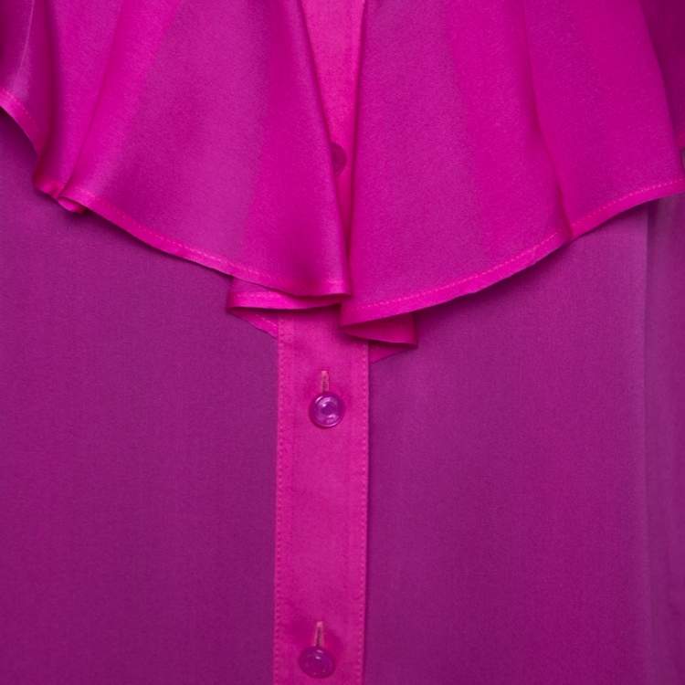Pre Owned Escada Pink Silk Ruffle Detail Blouse L