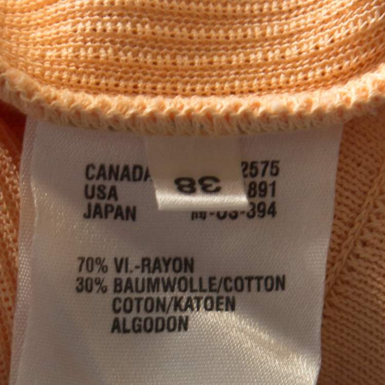 Pre Owned Escada Peach Rib Knit Padded Shoulder Button Front Cardigan M