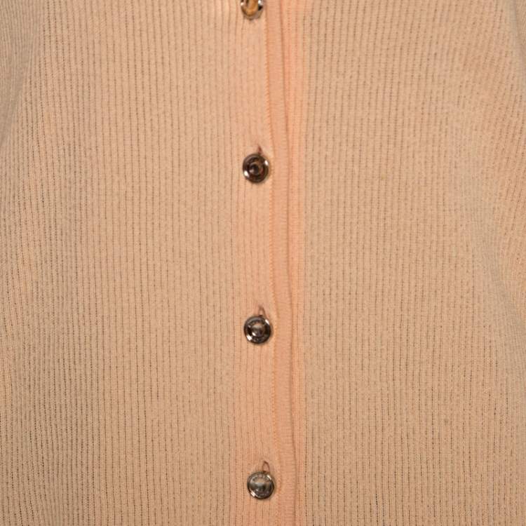 Pre Owned Escada Peach Rib Knit Padded Shoulder Button Front Cardigan M