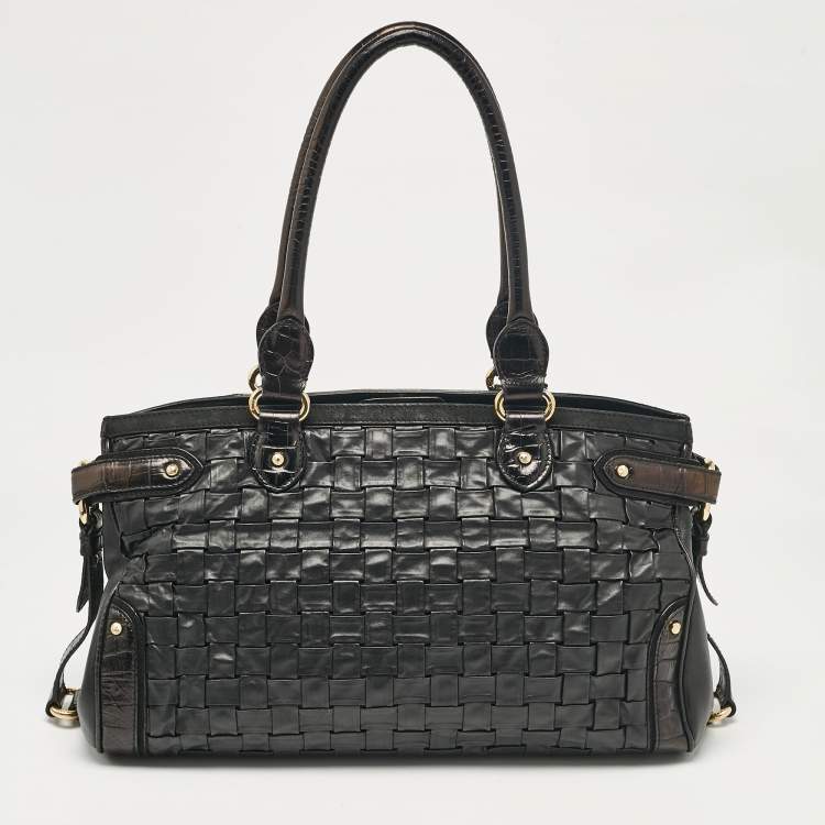 Pre Owned Escada Black Woven Leather Horizontal Margaretha Tote