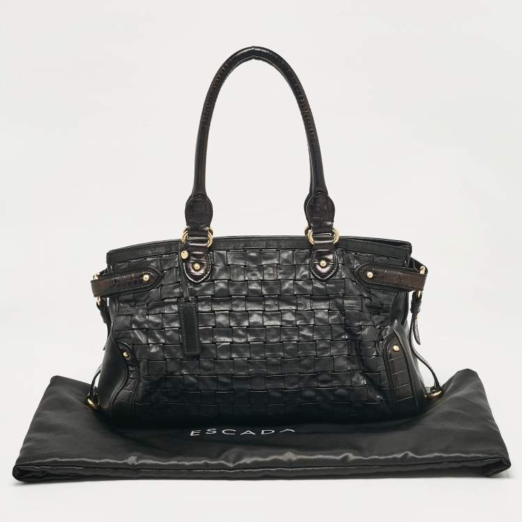 Pre Owned Escada Black Woven Leather Horizontal Margaretha Tote