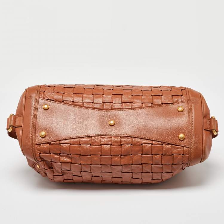 Pre Owned Escada Brown Woven Leather Horizontal Margaretha Tote