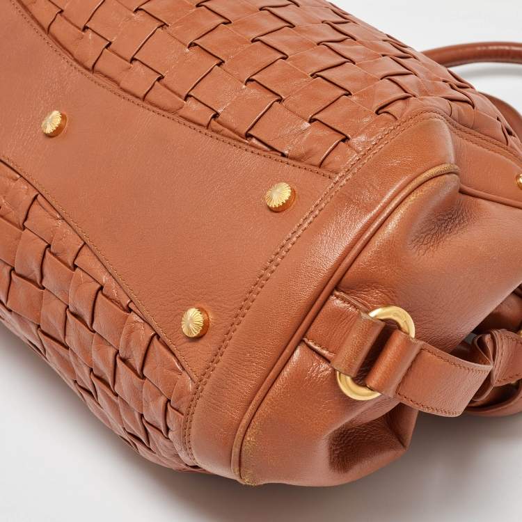 Pre Owned Escada Brown Woven Leather Horizontal Margaretha Tote