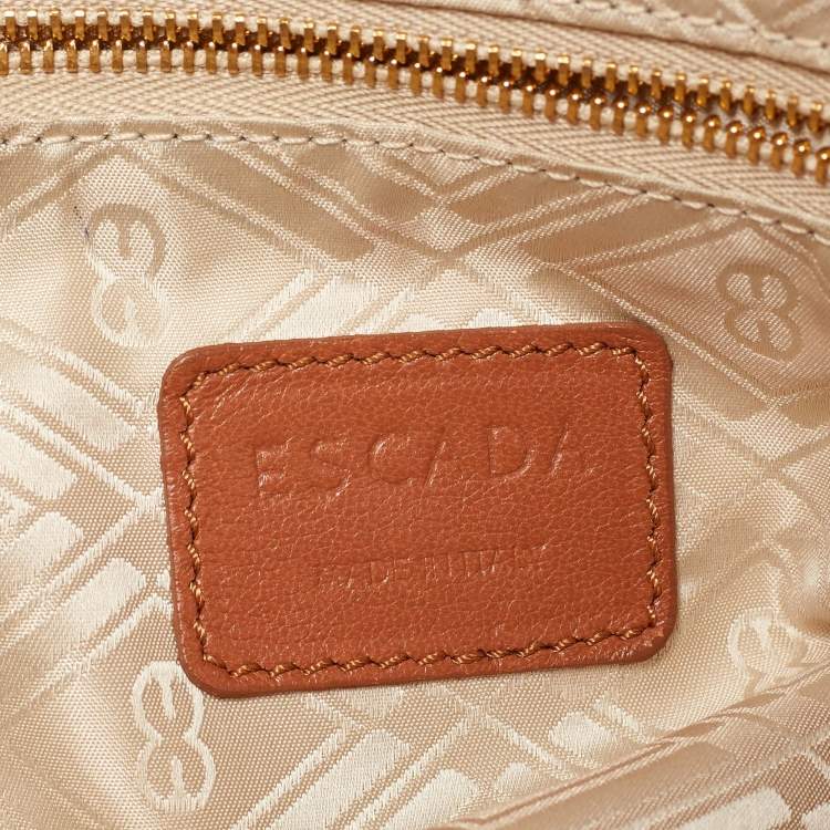 Pre Owned Escada Brown Woven Leather Horizontal Margaretha Tote