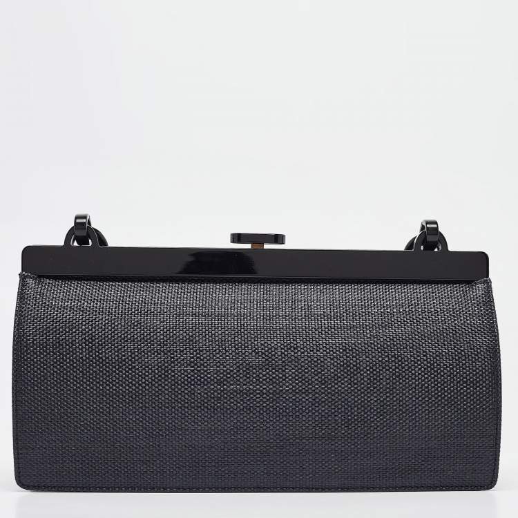 Pre Owned Escada Navy Blue Raffia Frame Chain Shoulder Bag