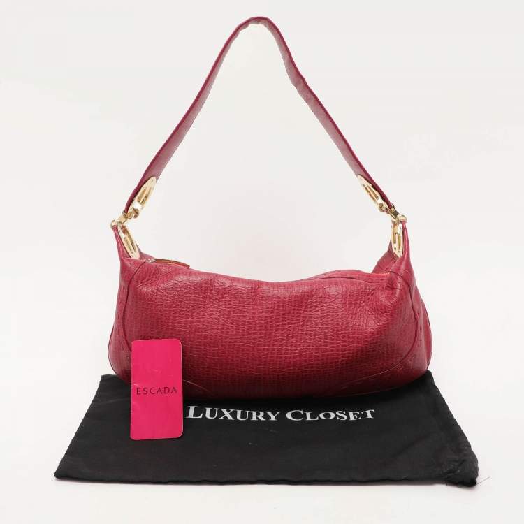 Pre Owned Escada Pink Textured Leather Shoulder Bag