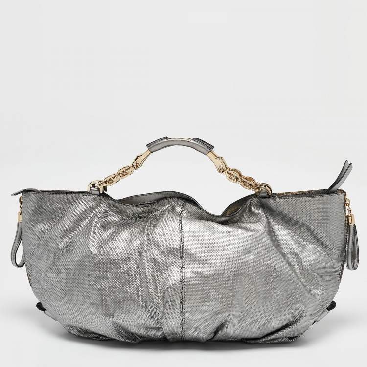 Pre Owned Escada Grey Textured Leather Expandable Side Zip Tote