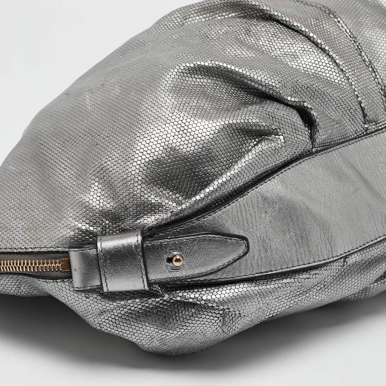Pre Owned Escada Grey Textured Leather Expandable Side Zip Tote