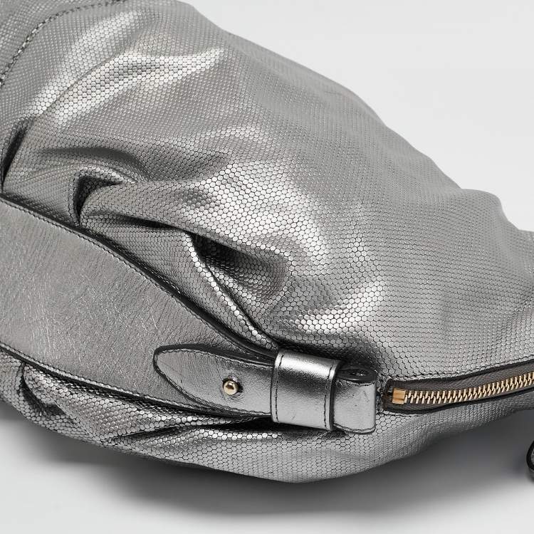 Pre Owned Escada Grey Textured Leather Expandable Side Zip Tote