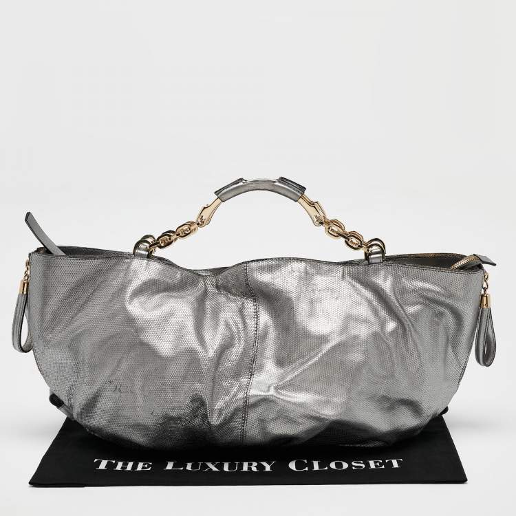 Pre Owned Escada Grey Textured Leather Expandable Side Zip Tote