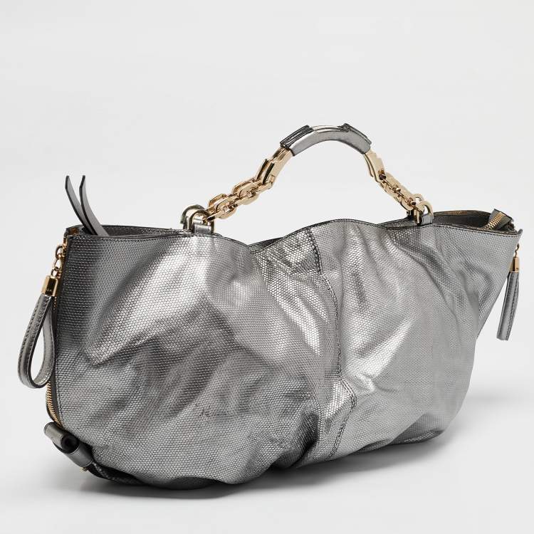Pre Owned Escada Grey Textured Leather Expandable Side Zip Tote