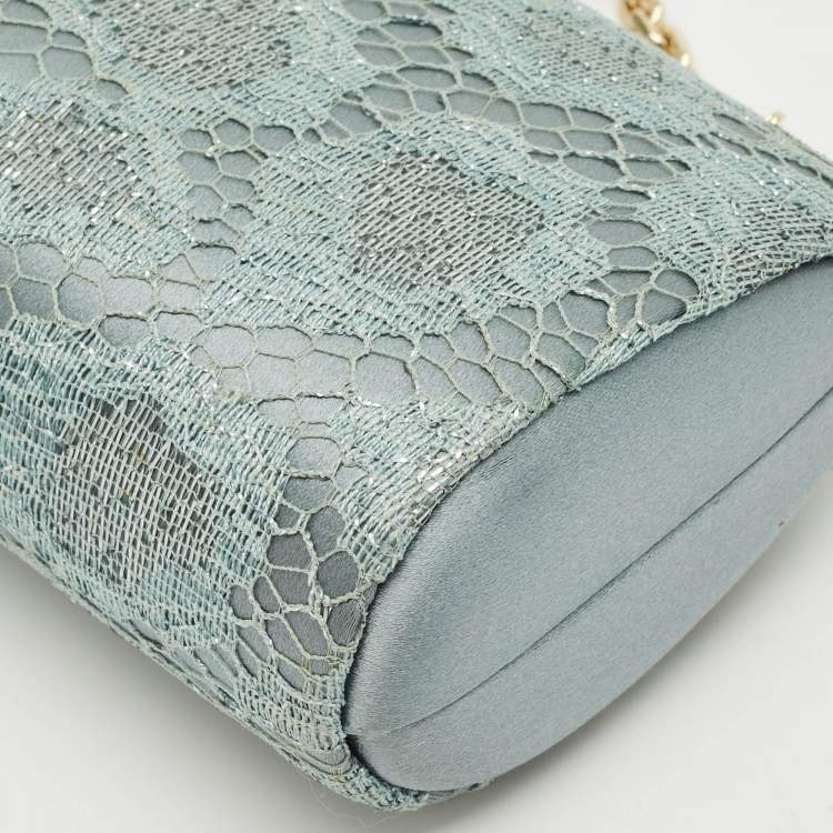 Pre Owned Escada Metallic Green Lace and Satin Tube Chain Clutch