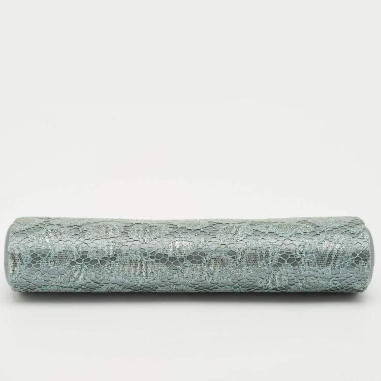 Pre Owned Escada Metallic Green Lace and Satin Tube Chain Clutch