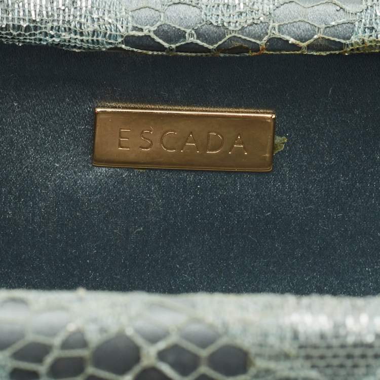 Pre Owned Escada Metallic Green Lace and Satin Tube Chain Clutch