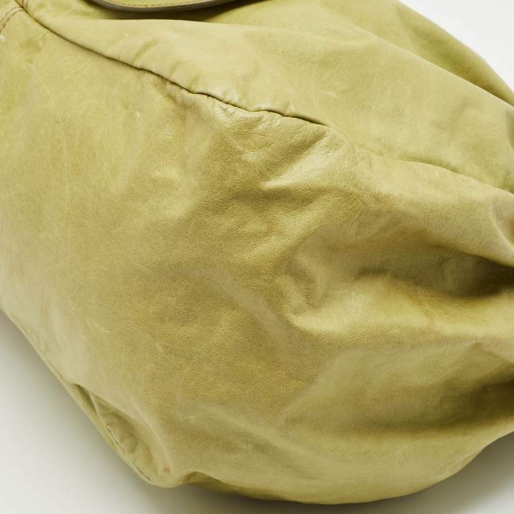 Pre Owned Escada Lime Green Leather Front Pocket Hobo