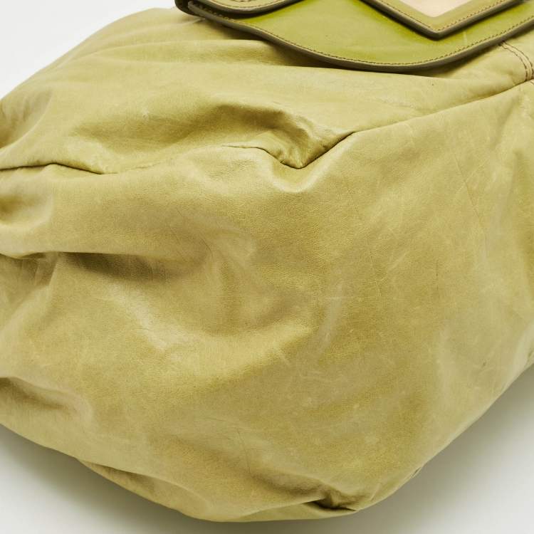 Pre Owned Escada Lime Green Leather Front Pocket Hobo