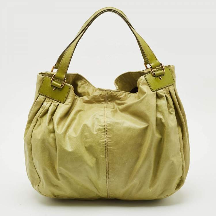 Pre Owned Escada Lime Green Leather Front Pocket Hobo