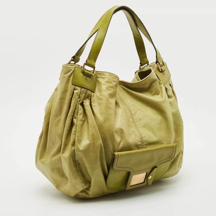 Pre Owned Escada Lime Green Leather Front Pocket Hobo