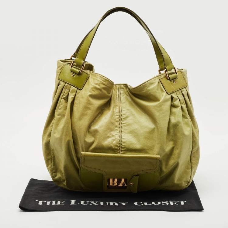 Pre Owned Escada Lime Green Leather Front Pocket Hobo