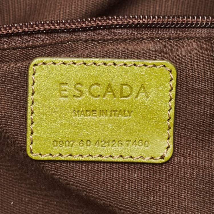 Pre Owned Escada Lime Green Leather Front Pocket Hobo