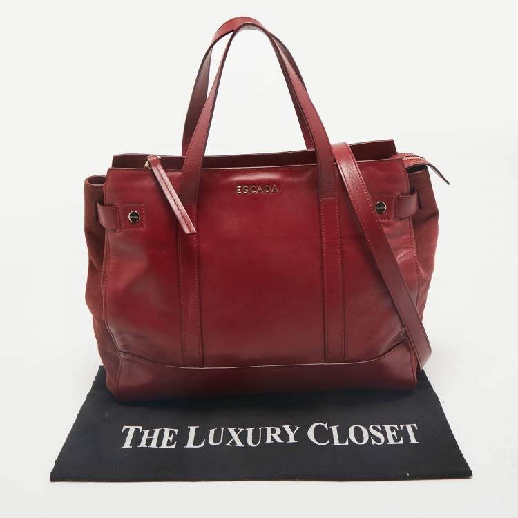 Pre Owned Escada Red Leather and Suede Zip Tote
