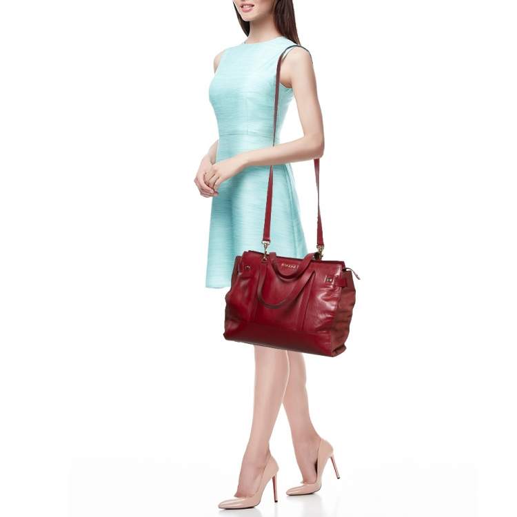 Pre Owned Escada Red Leather and Suede Zip Tote