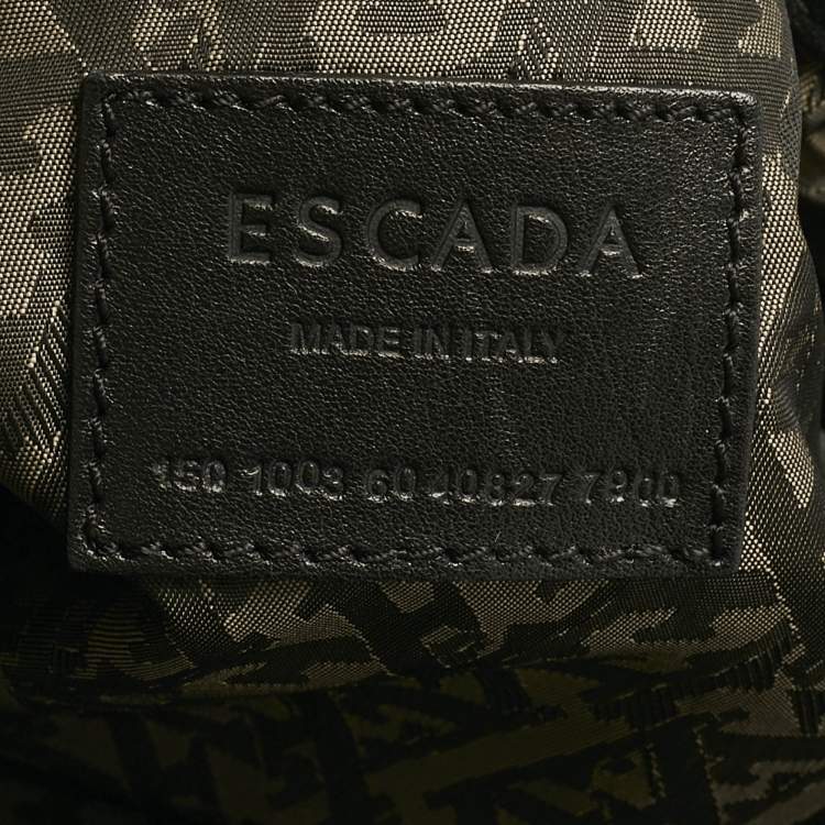 Pre Owned Escada Black Leather Chain Logo Hobo
