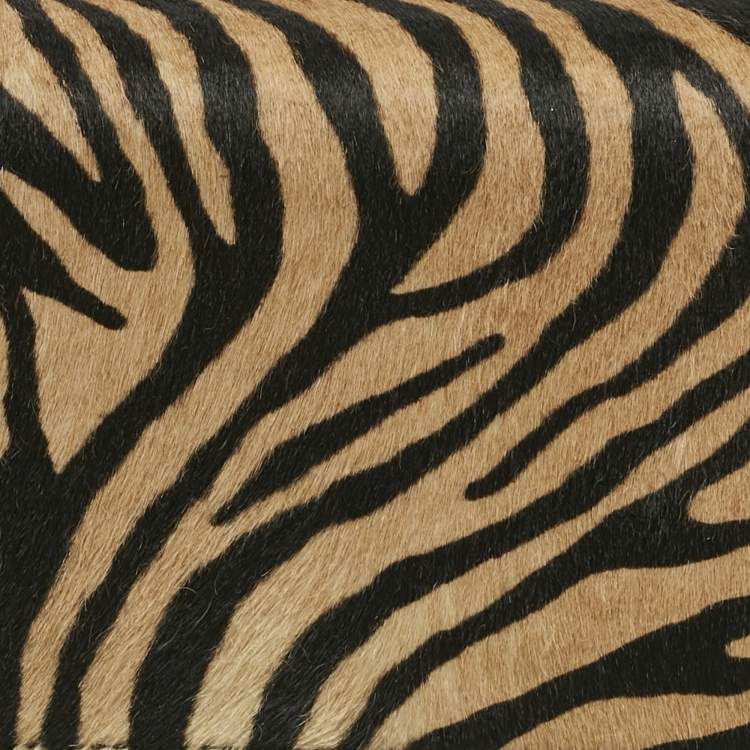 Pre Owned Escada Brown/Black Zebra Print Calfhair Flap Shoulder Bag