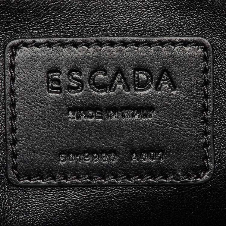 مملوكة مسبقًا Escada Black Leather Elegant Baroque Print Top Handle Bag