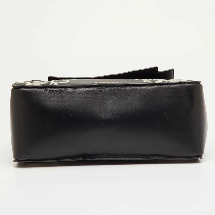 مملوكة مسبقًا Escada Black Leather Elegant Baroque Print Top Handle Bag