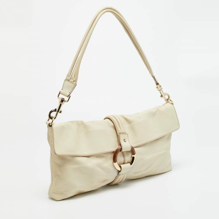 Pre Owned Escada Flat Cream Leather Shoulder Bag