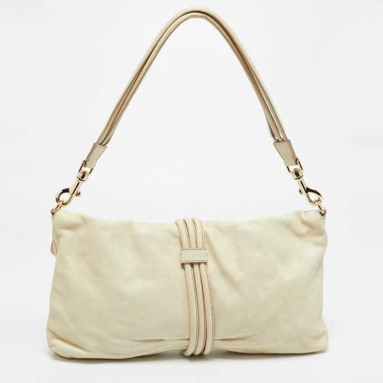 Pre Owned Escada Flat Cream Leather Shoulder Bag