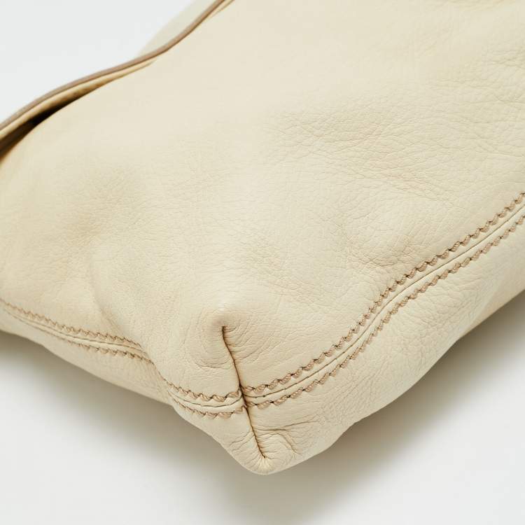 Pre Owned Escada Flat Cream Leather Shoulder Bag