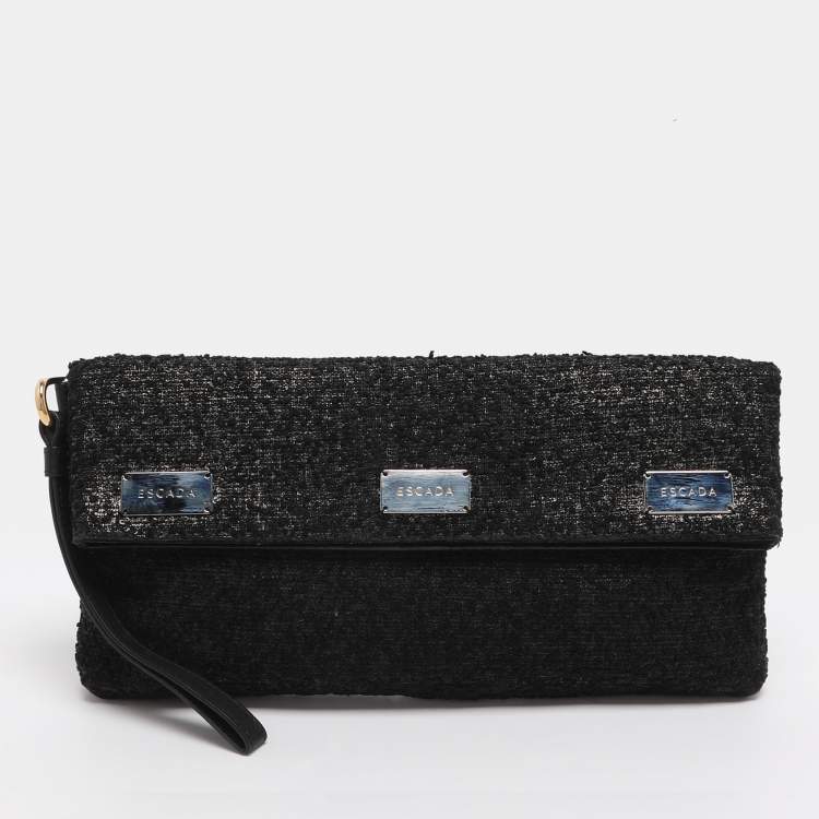 Pre Owned Escada Tricolor Tweed Wristlet Clutch