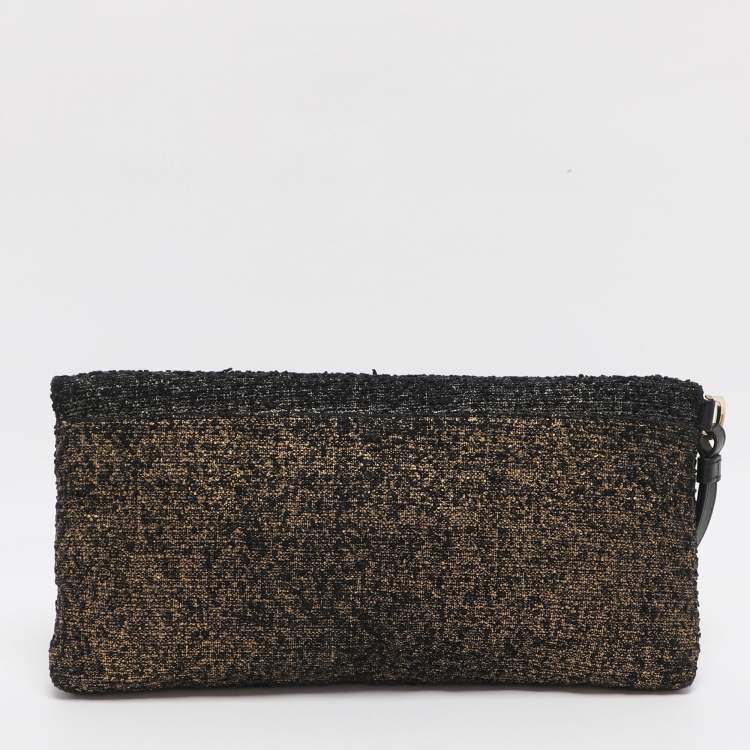 Pre Owned Escada Tricolor Tweed Wristlet Clutch