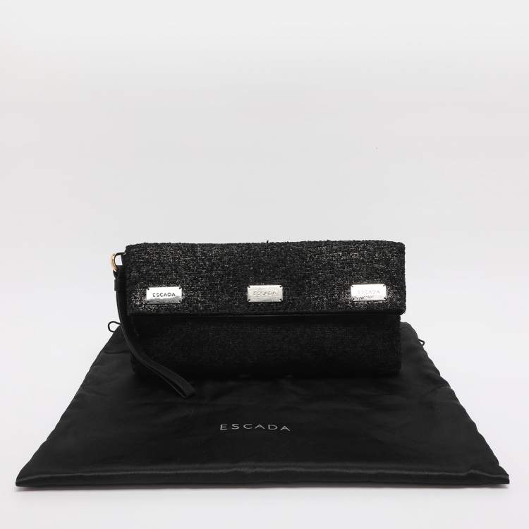 Pre Owned Escada Tricolor Tweed Wristlet Clutch