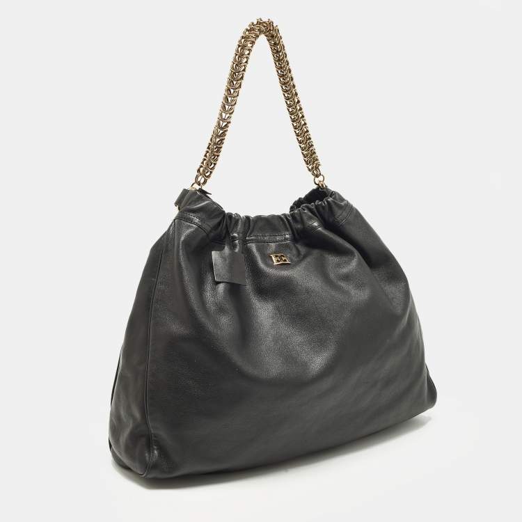 مملوكة مسبقًا Escada Chain Black Leather Hobo