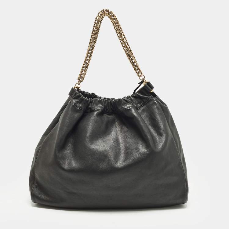 مملوكة مسبقًا Escada Chain Black Leather Hobo