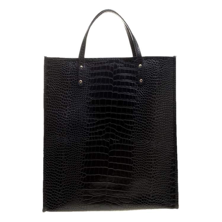 Pre Owned Escada Black Croc Embossed Leather Shopper Tote