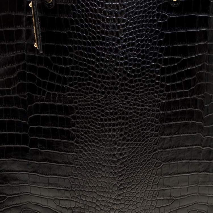 Pre Owned Escada Black Croc Embossed Leather Shopper Tote