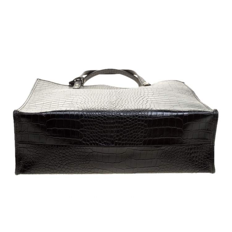 Pre Owned Escada Black Croc Embossed Leather Shopper Tote