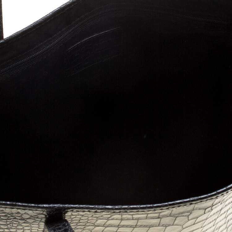 Pre Owned Escada Black Croc Embossed Leather Shopper Tote
