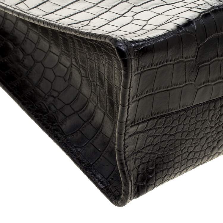 Pre Owned Escada Black Croc Embossed Leather Shopper Tote