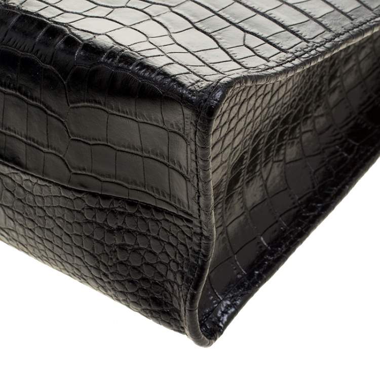 Pre Owned Escada Black Croc Embossed Leather Shopper Tote