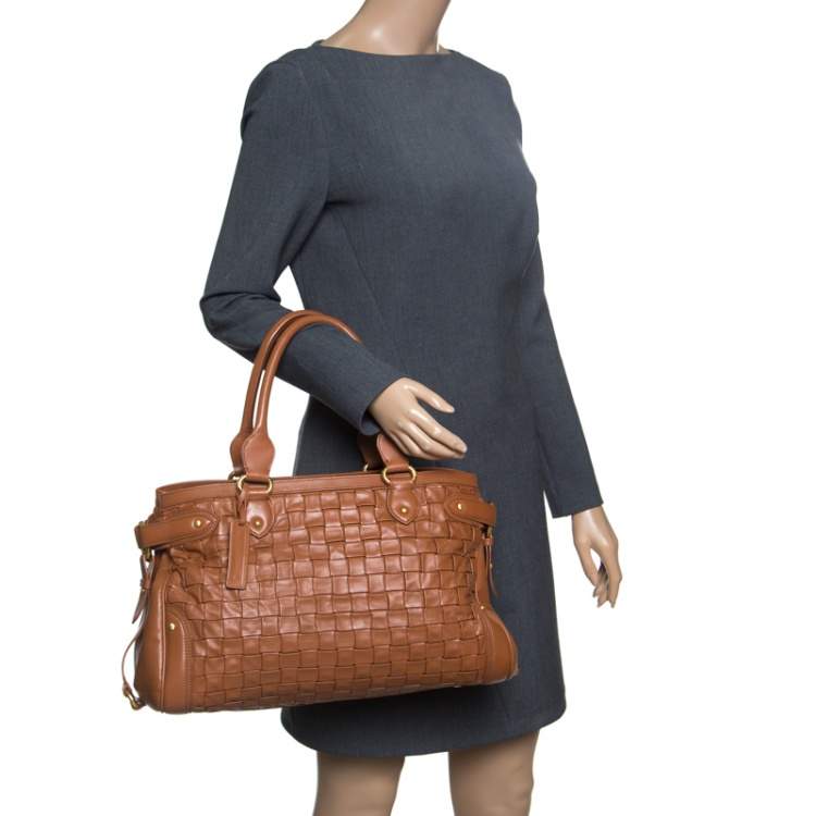 Pre Owned Escada Brown Woven Leather Horizontal Margaretha Tote 