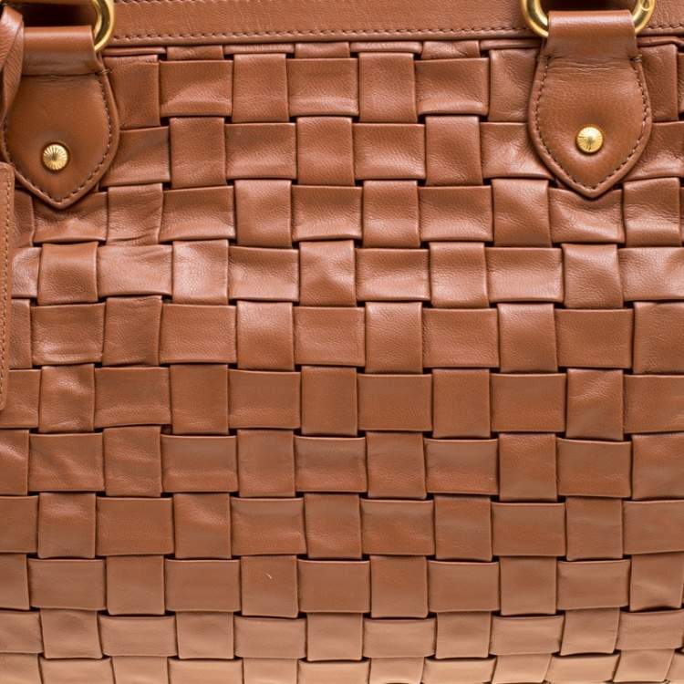 Pre Owned Escada Brown Woven Leather Horizontal Margaretha Tote 